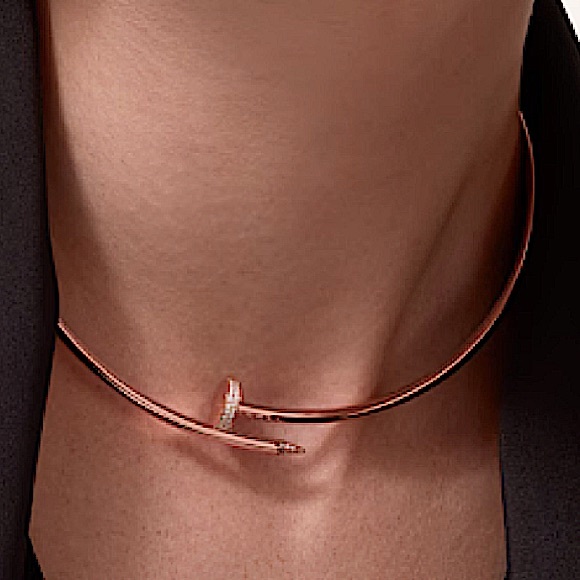 Rose Gold Nail Zircon Choker Necklace Luxury Minimalist - Picture 1 of 6